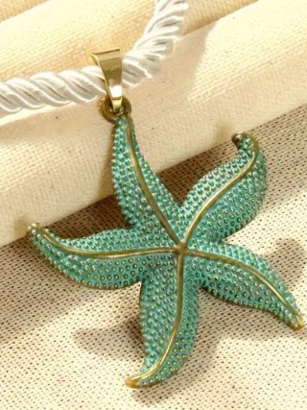 Beach Style Blue Starfish Pendant Rope Necklace Gold-tone Accents - Picture 4 of 11